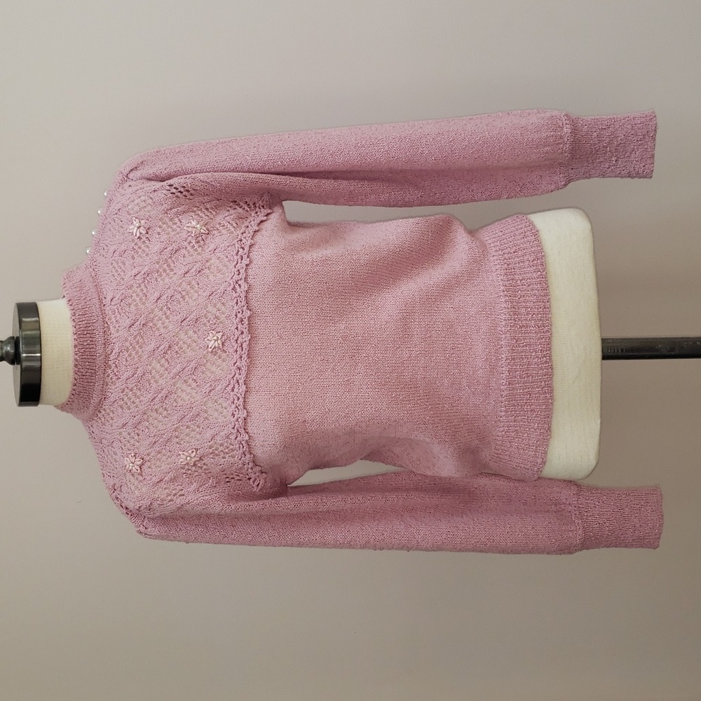 Classic Pink Lace Yoke Women's Sweater